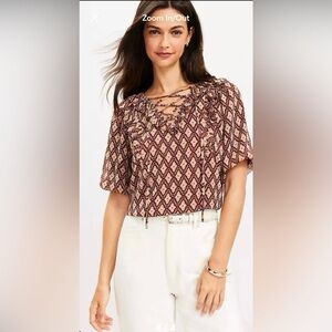 LOFT - NWT - Foulard Ruffle Lace Up Top